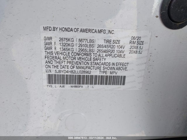 Acura Mdx Advance Package 2020 5J8YD4H82LL028962 Image 9
