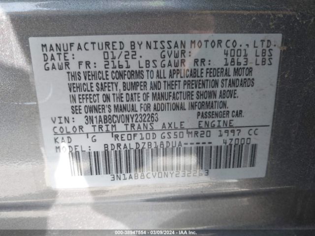 3N1AB8CV0NY232263 Nissan Sentra Sv Xtronic Cvt