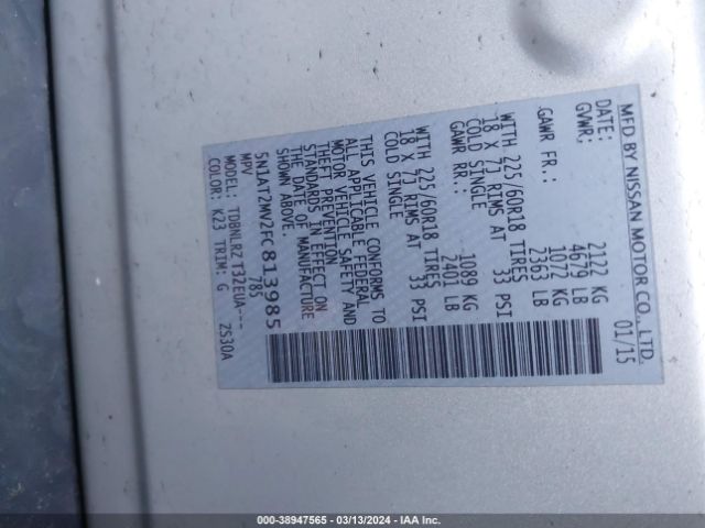 5N1AT2MV2FC813985 Nissan Rogue Sl