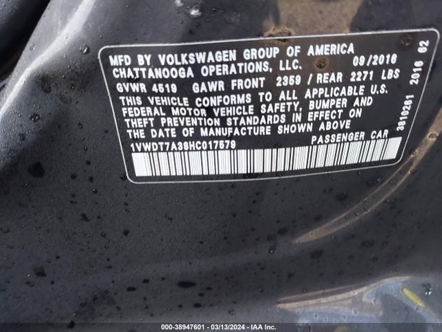 1VWDT7A38HC017579 Volkswagen Passat 1.8t R-line