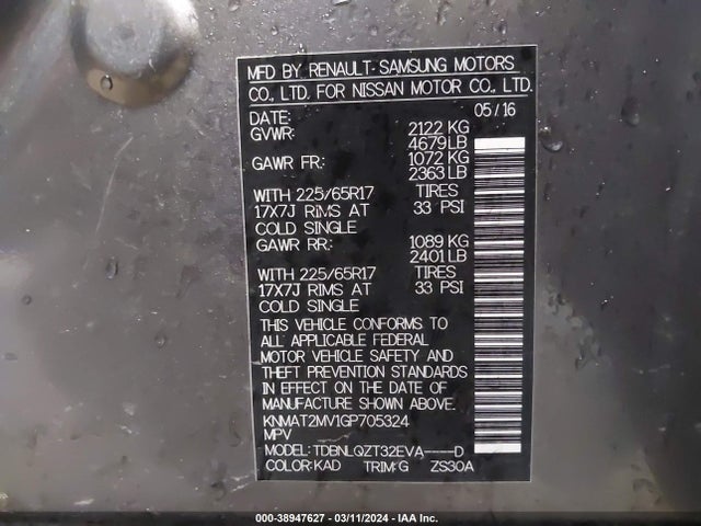 Nissan ROGUE SV 2016 KNMAT2MV1GP705324 Image 9