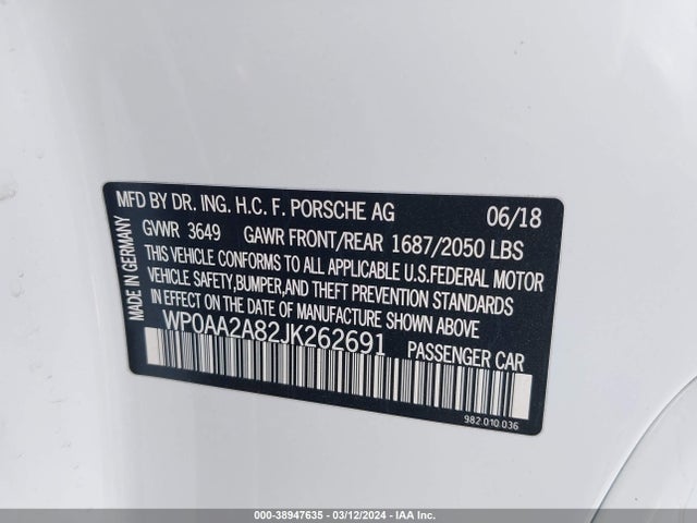 2018 PORSCHE 718 CAYMAN WP0AA2A82JK262691 Photo 8