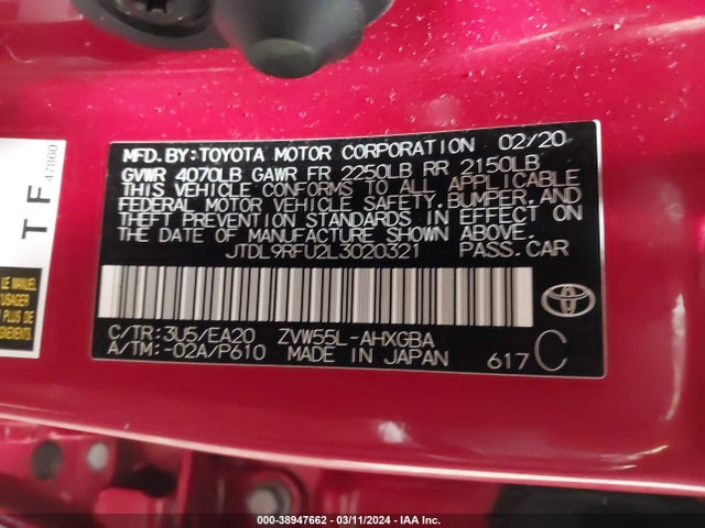 Toyota Prius Xle Awd-e 2020 JTDL9RFU2L3020321 Image 9
