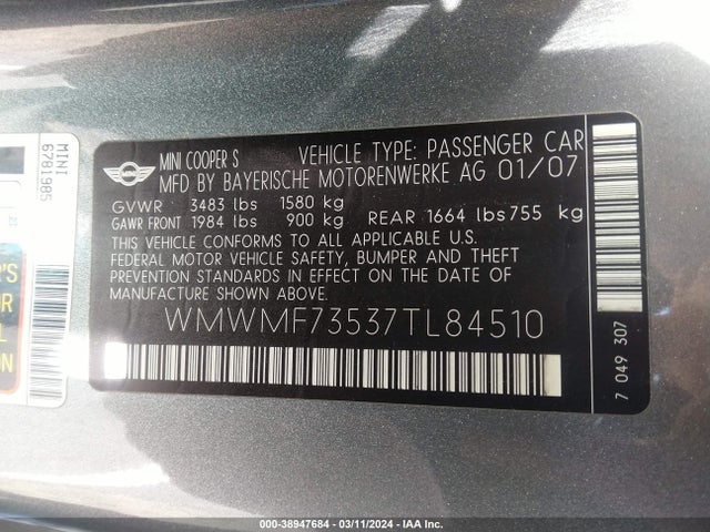2007 MINI COOPER S WMWMF73537TL84510 Photo 8