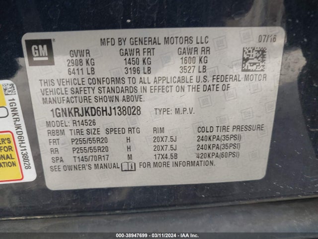 Chevrolet Traverse Premier 2017 1GNKRJKD6HJ138028 Image 9