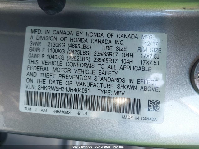Honda CR-V LX 2018 2HKRW5H31JH404091 Image 9