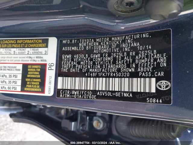 Toyota CAMRY LE 2015 4T4BF1FK7FR450320 Image 9