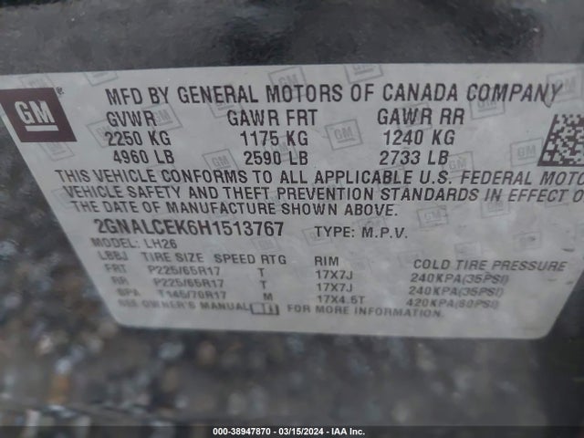 Chevrolet EQUINOX LT 2017 2GNALCEK6H1513767 Image 9