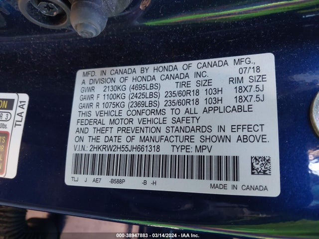 Honda CR-V EX 2018 2HKRW2H55JH661318 Image 9