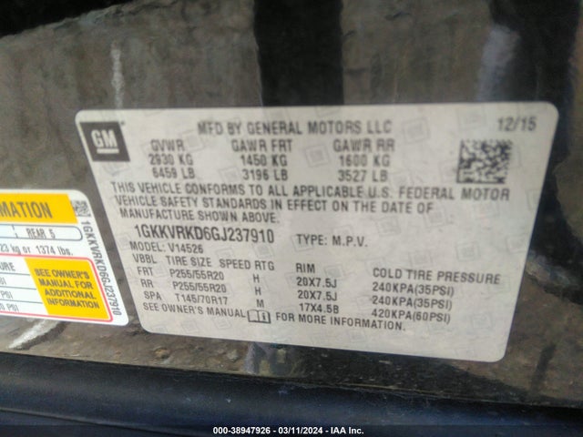 GMC Acadia Slt-1 2016 1GKKVRKD6GJ237910 Image 9