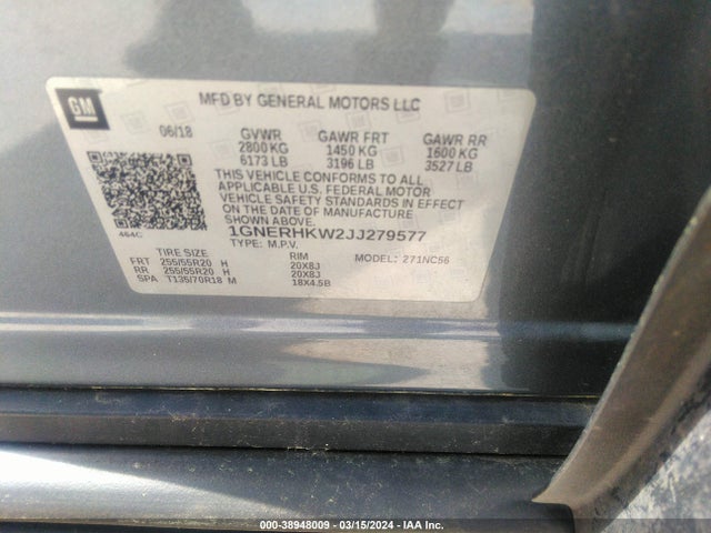 Chevrolet Traverse 3lt 2018 1GNERHKW2JJ279577 Image 9