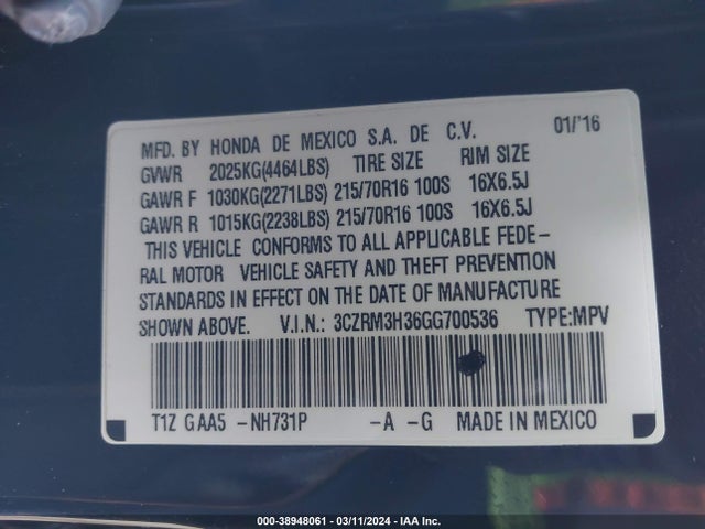 Honda CR-V LX 2016 3CZRM3H36GG700536 Image 9