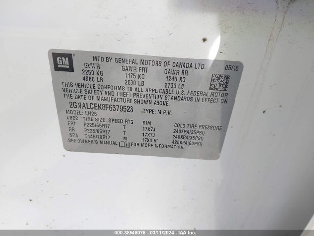 Chevrolet Equinox 2lt 2015 2GNALCEK8F6379523 Image 9