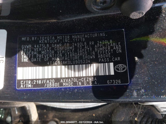 Toyota CAMRY LE 2020 4T1C11AK0LU905234 Image 9