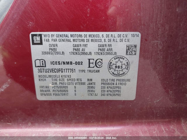GMC Sierra 1500 Slt 2015 3GTU2VEC9FG177761 Image 9