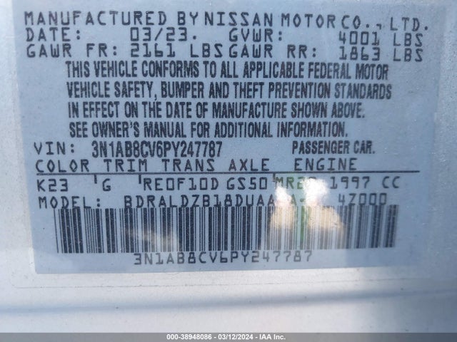 Nissan Sentra Sv Xtronic Cvt 2023 3N1AB8CV6PY247787 Image 9