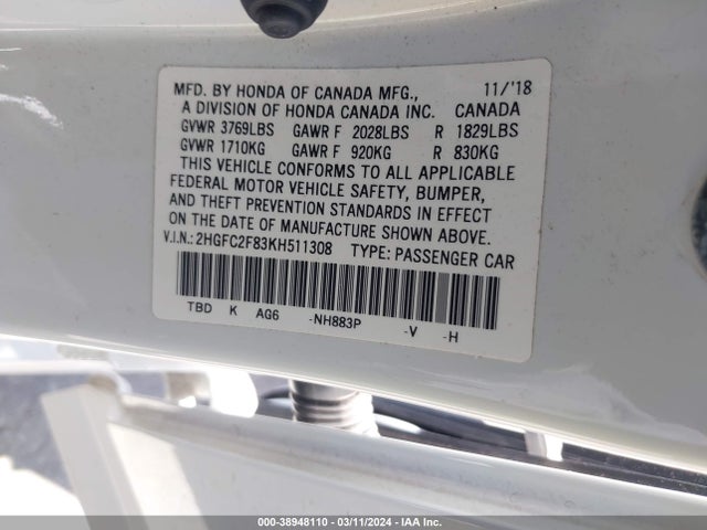 Honda Civic Sport 2019 2HGFC2F83KH511308 Image 9