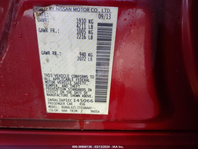 1N4AL3AP1EC145066 Nissan Altima 2.5 Sl