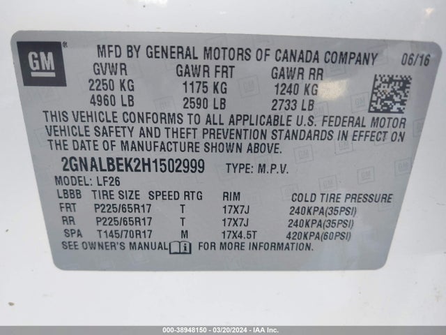 Chevrolet EQUINOX LS 2017 2GNALBEK2H1502999 Image 9
