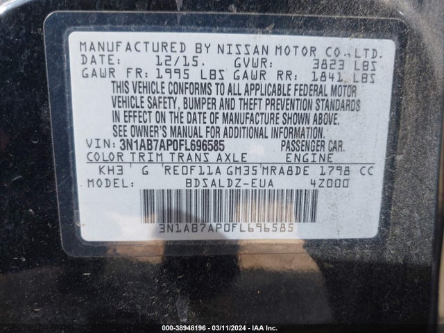 Nissan SENTRA SV 2015 3N1AB7AP0FL696585 Image 9