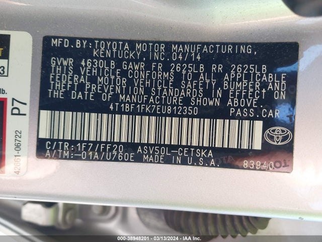 Aukcja sprzedaży 2014 Toyota Camry Se, vin: 4T1BF1FK7EU812350, numer aukcji: 38948201
