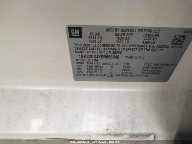 1GKS2CKJXFR653048 GMC YUKON DENALI