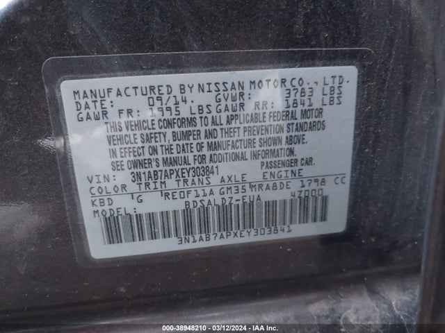 Nissan SENTRA SV 2014 3N1AB7APXEY303841 Image 9