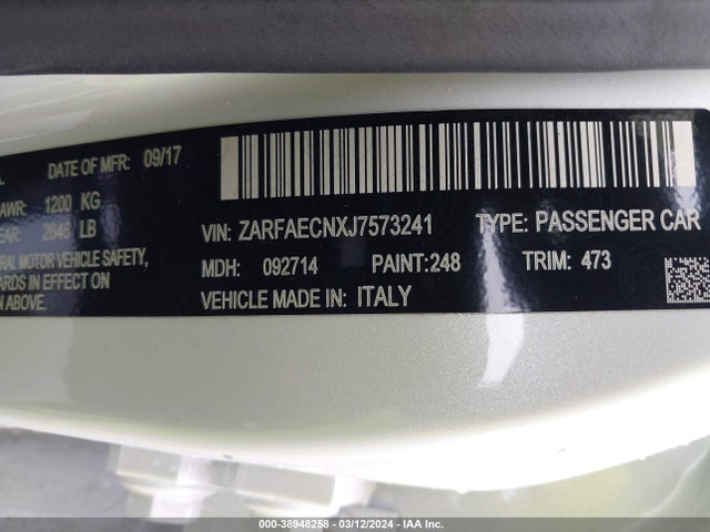 ZARFAECNXJ7573241 Alfa Romeo Giulia Ti Sport Rwd