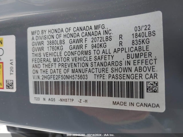Honda Civic Sport 2022 2HGFE2F50NH575603 Image 9