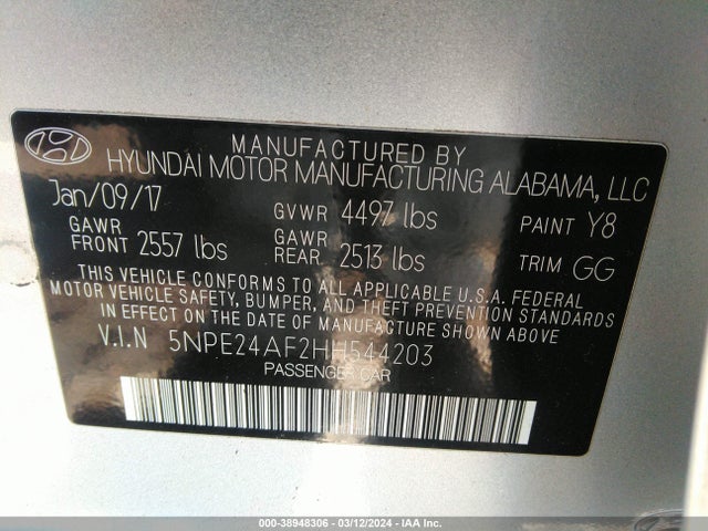 Hyundai Sonata 2017 5NPE24AF2HH544203 Image 9