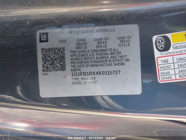 2019 CHEVROLET CAMARO 1G1FB1RXXK0115727 Photo 8