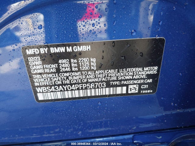 BMW M3 Competition Xdrive 2023 WBS43AY04PFP58703 Image 9