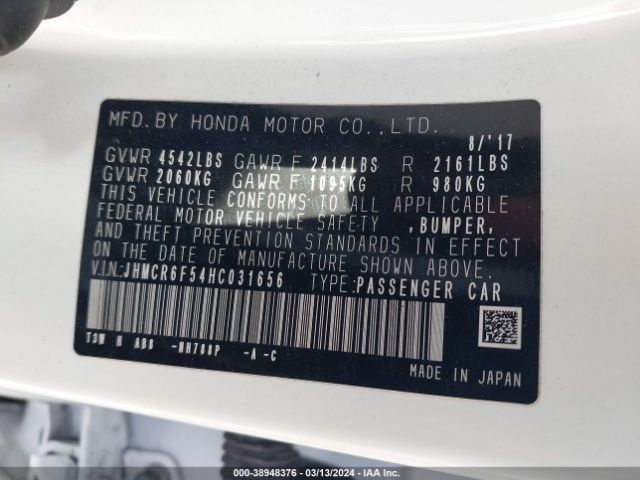 JHMCR6F54HC031656 Honda Accord Hybrid Ex-l