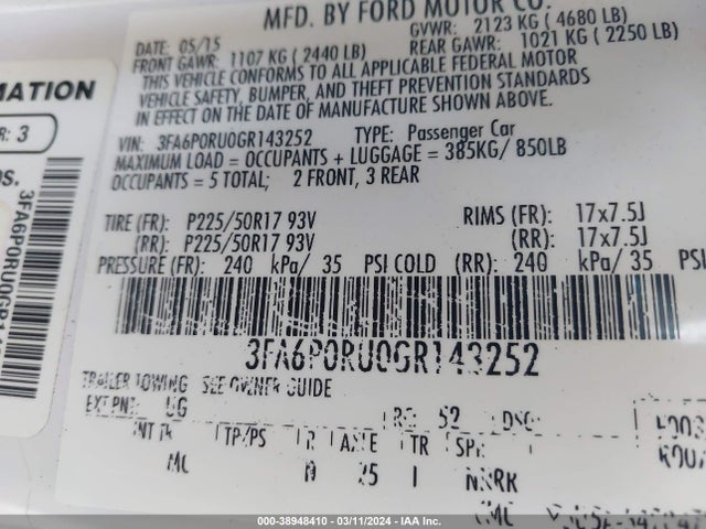 Ford Fusion Hybrid Titanium 2016 3FA6P0RU0GR143252 Image 9