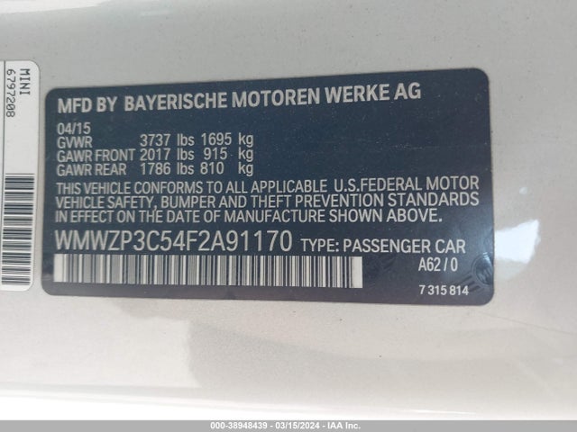 2015 MINI CONVERTIBLE WMWZP3C54F2A91170 Photo 8