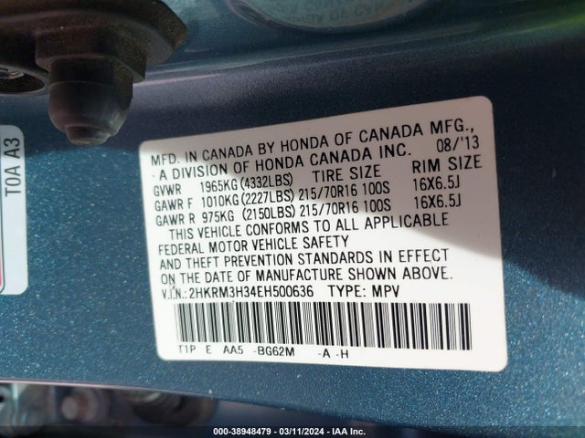 Honda CR-V LX 2014 2HKRM3H34EH500636 Image 9