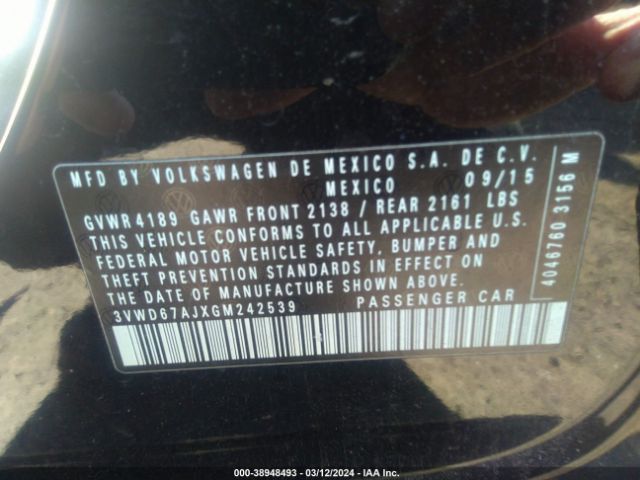 3VWD67AJXGM242539 Volkswagen Jetta 1.4t Se