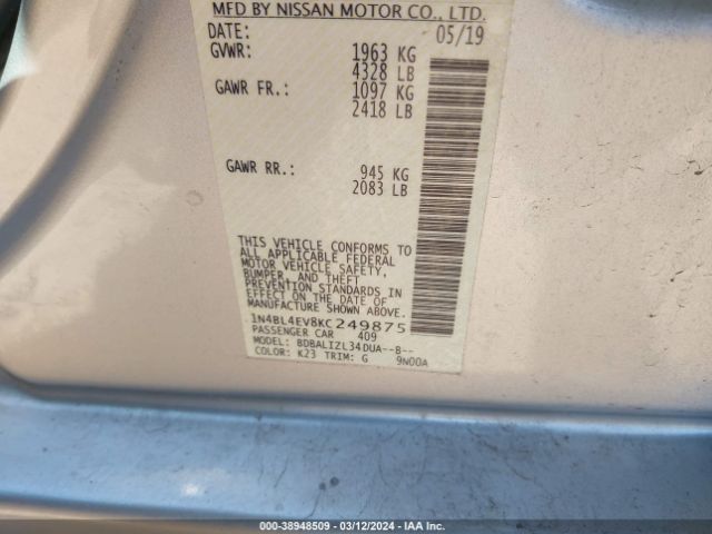 1N4BL4EV8KC249875 Nissan Altima 2.5 Sl