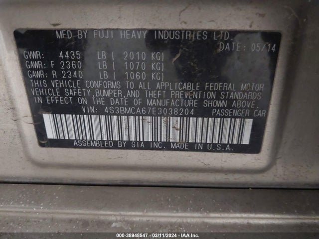 4S3BMCA67E3038204 Subaru Legacy 2.5i