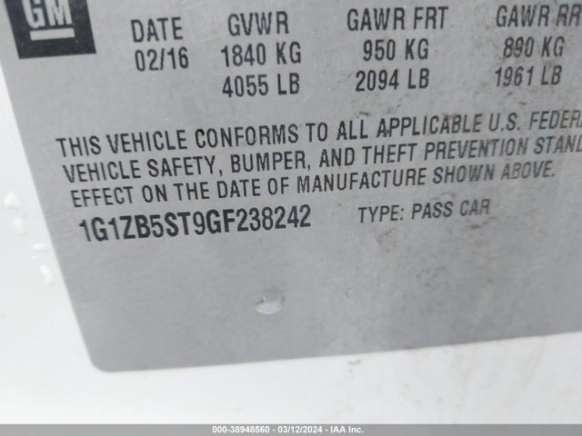 Chevrolet MALIBU LS 2016 1G1ZB5ST9GF238242 Image 9