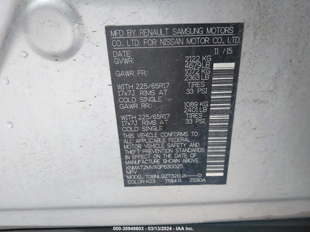 Nissan ROGUE SV 2016 KNMAT2MVXGP630025 Image 9