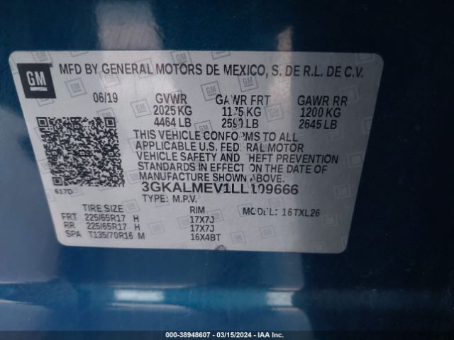 3GKALMEV1LL109666 GMC Terrain Fwd Sle
