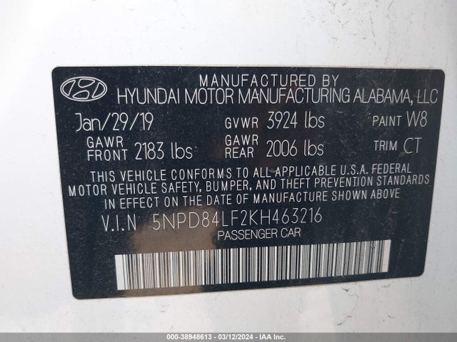 Hyundai ELANTRA SEL 2019 5NPD84LF2KH463216 Image 9