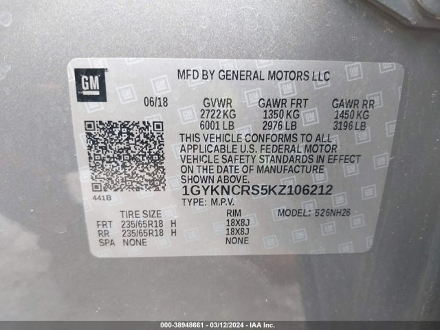 1GYKNCRS5KZ106212 Cadillac XT5 LUXURY