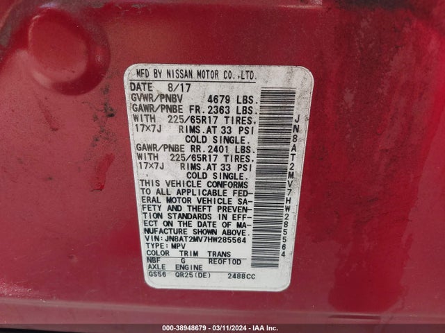 Nissan ROGUE SV 2017 JN8AT2MV7HW285564 Image 9