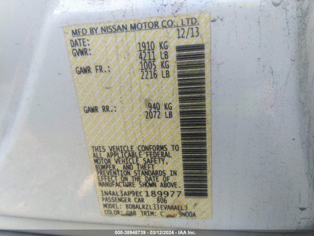 Nissan Altima 2.5 S 2014 1N4AL3AP9EC189977 Image 9