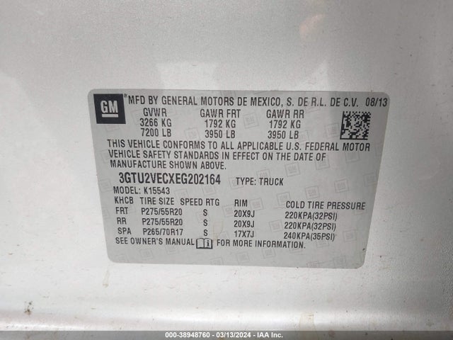 GMC Sierra 1500 Slt 2014 3GTU2VECXEG202164 Image 9