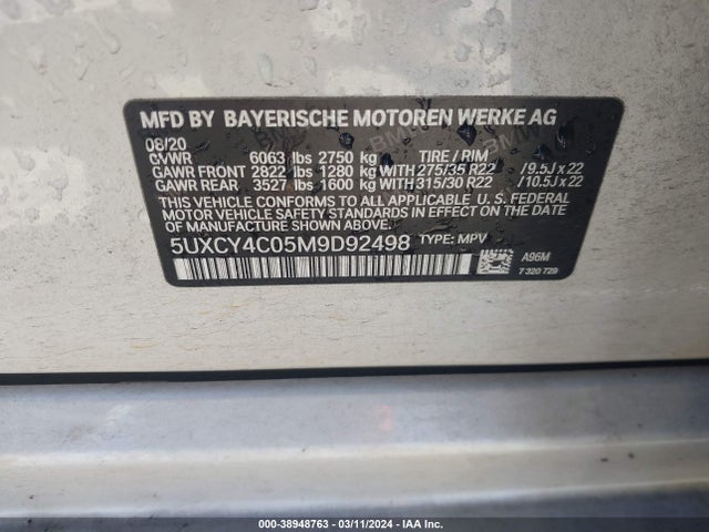 BMW X6 Sdrive40i 2021 5UXCY4C05M9D92498 Image 9