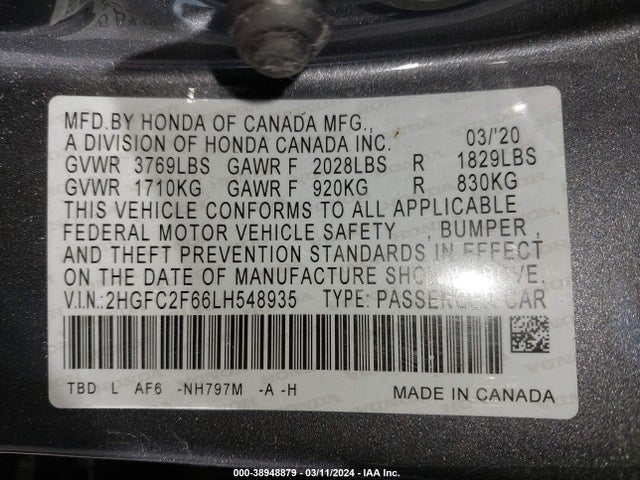 Honda Civic Lx 2020 2HGFC2F66LH548935 Image 9