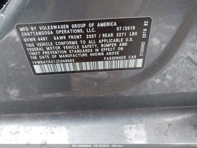 1VWBA7A31JC048563 Volkswagen Passat 2.0t Se